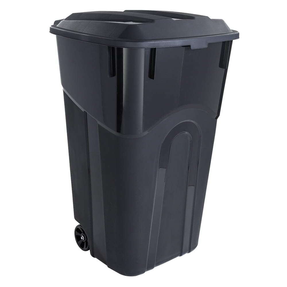 32 Gallon Black Plastic Garbage Can with Attached Lid M726
