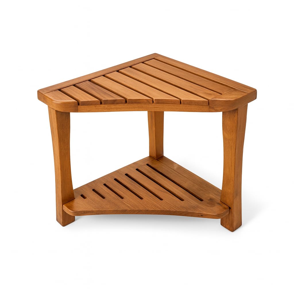 Teak Corner Shower Bench with Storage Shelf W8256