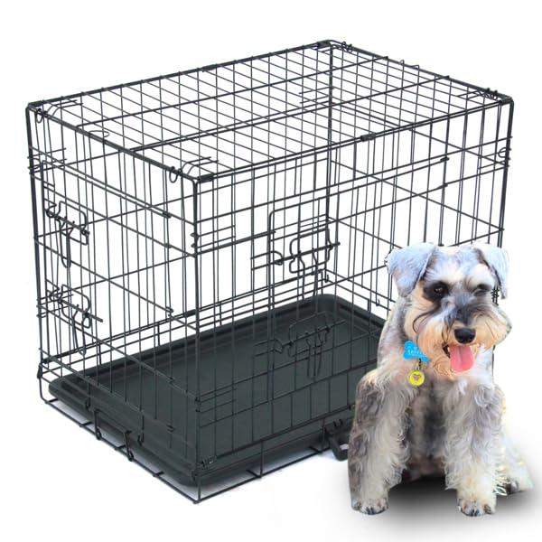 24-48 Inch Folding Dog Crate with Tray and Divider Panel J81077