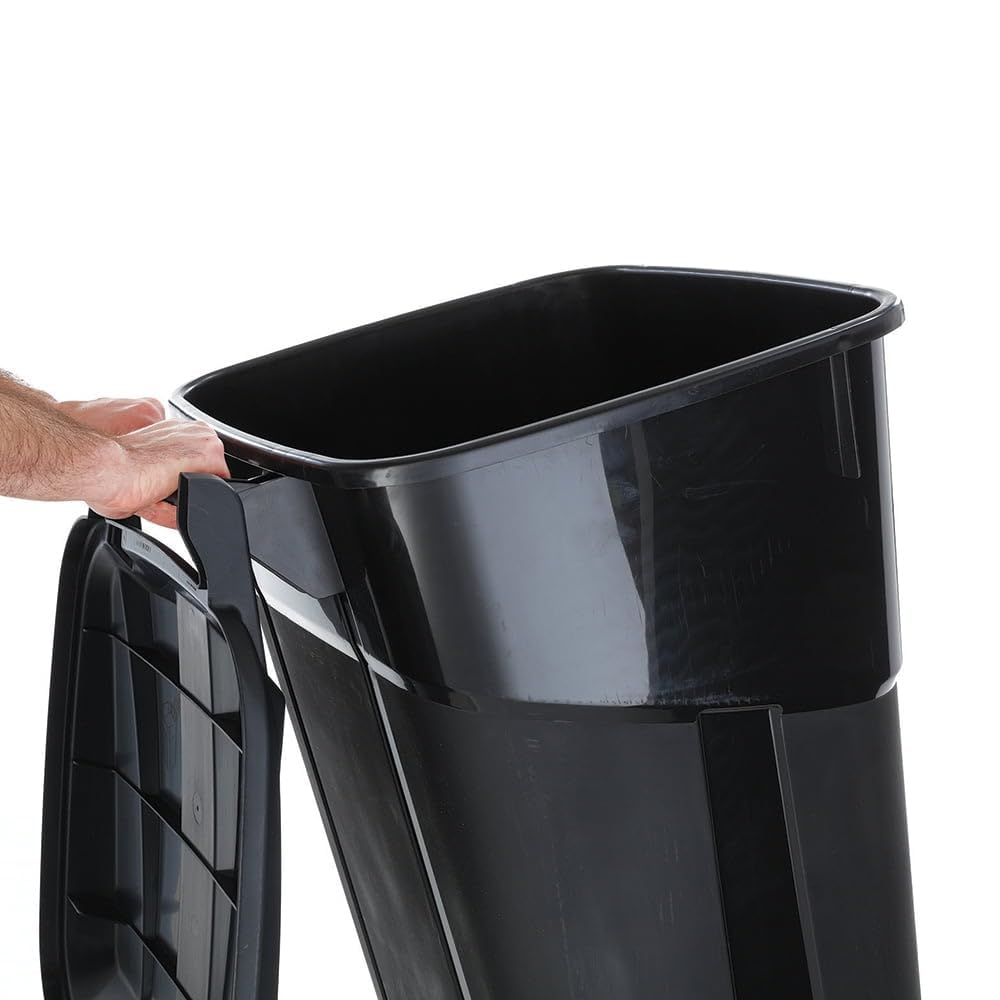 32 Gallon Black Plastic Garbage Can with Attached Lid M726