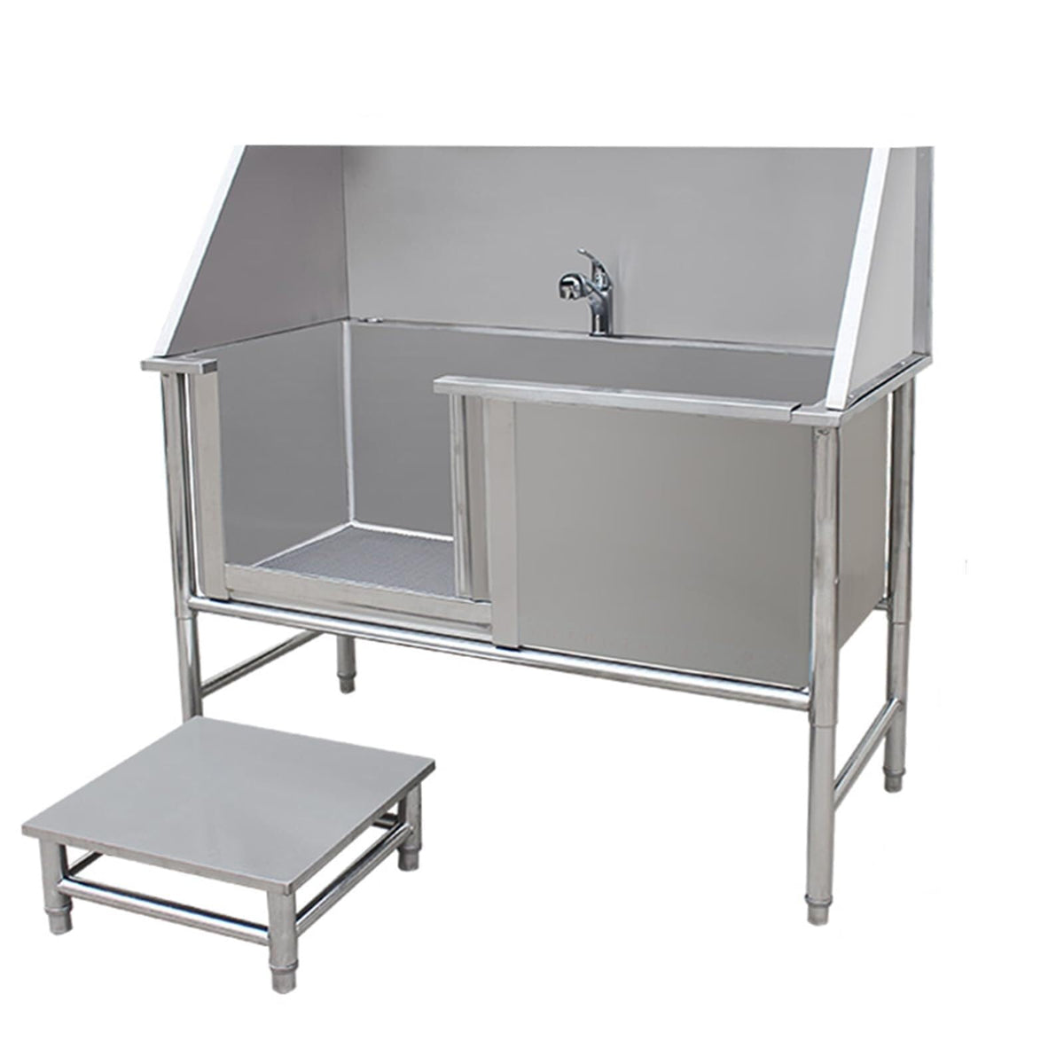 Stainless Steel Dog Washing Station Tub with Sliding Door and Telescopic Faucet B134978