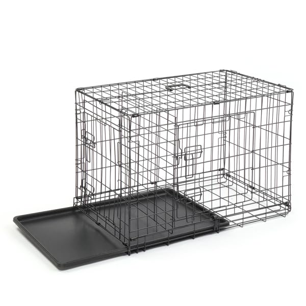 24-48 Inch Folding Dog Crate with Tray and Divider Panel J81077