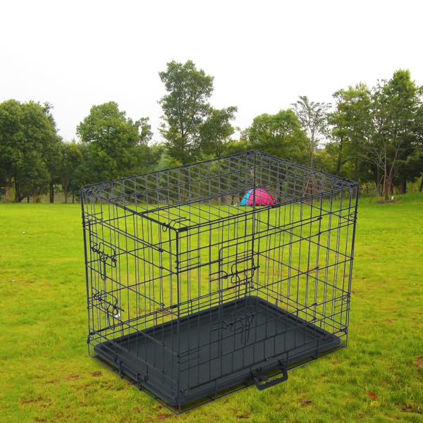 24-48 Inch Folding Dog Crate with Tray and Divider Panel J81077