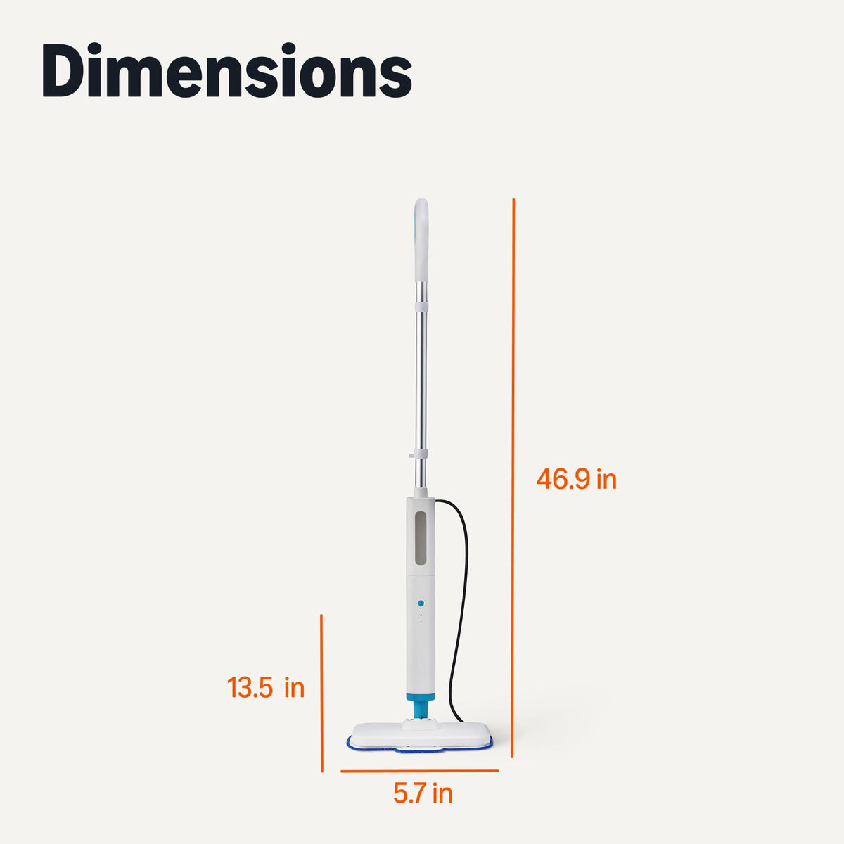 Steam Mop for Sealed Hard Floors, 3 Washable Pads, 20-Foot Cord, White F57234