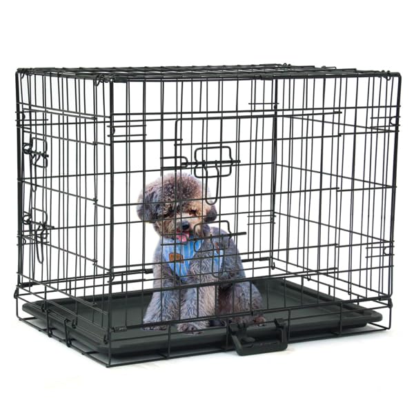 24-48 Inch Folding Dog Crate with Tray and Divider Panel J81077
