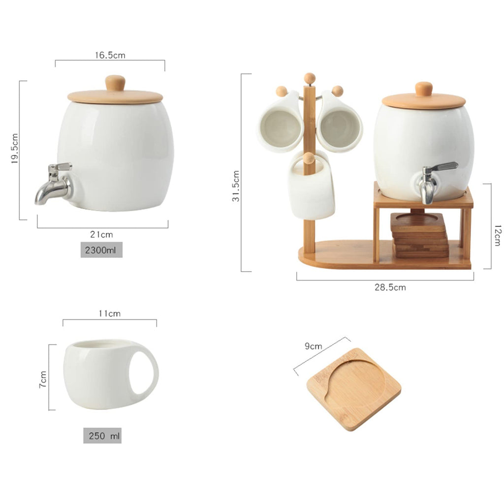 Porcelain Ceramic Crock Water Dispenser with 4 Mugs P620