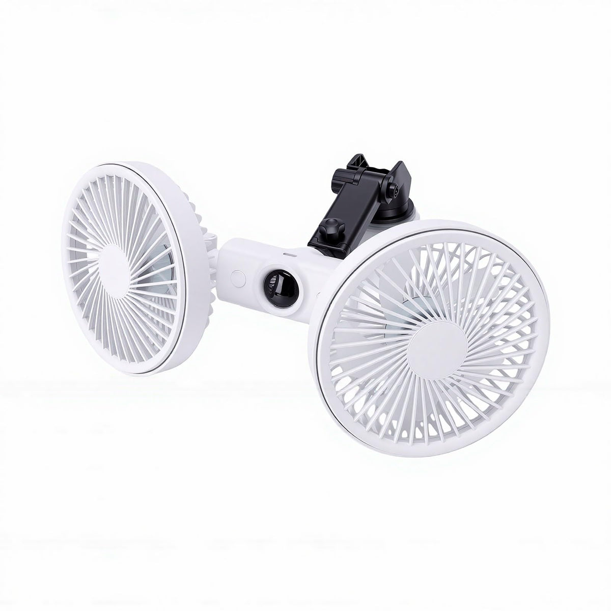Dual Head Car Fan 3 Speeds 360 Degree Adjustable Suction Cup Rechargeable White J159