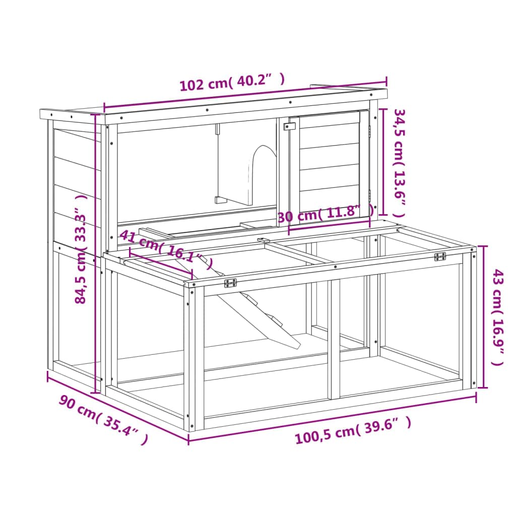 2-Tier Solid Pine Wood Rabbit Hutch C93734