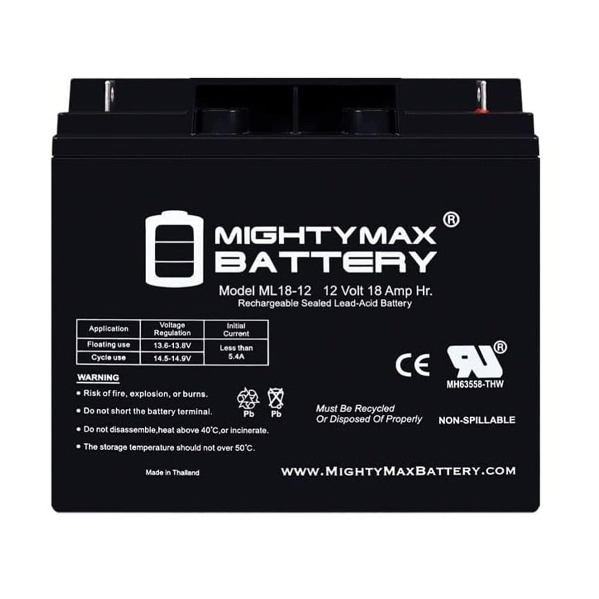 12 Volt 18 AH Rechargeable SLA AGM Battery J5810