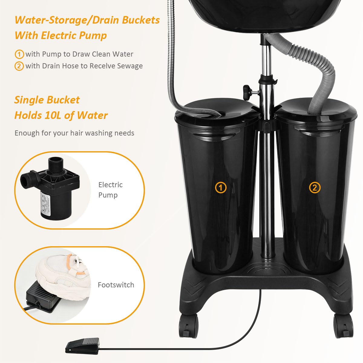 Portable Shampoo Bowl with Electric Pump D186