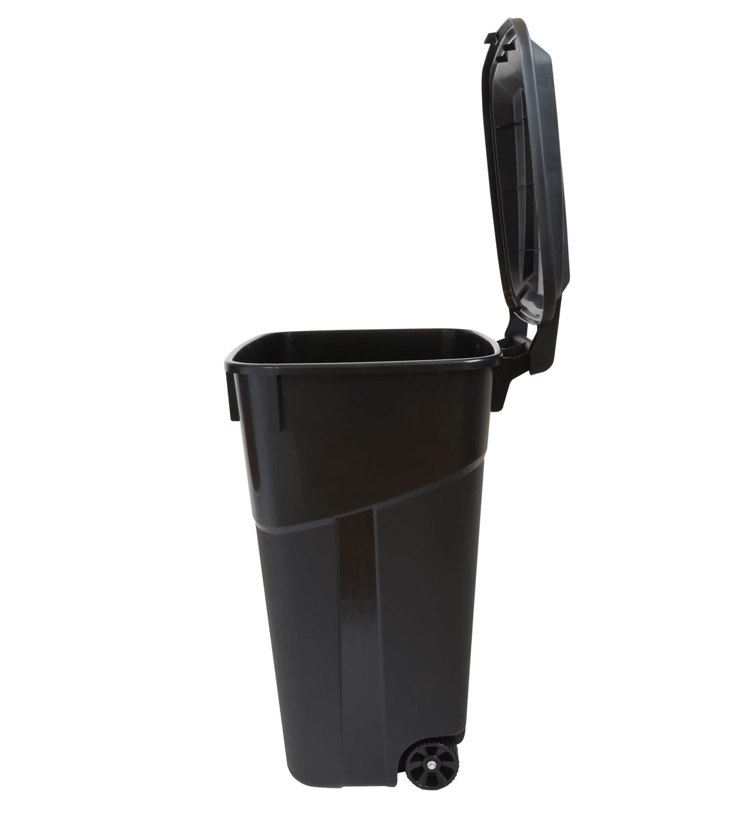 32 Gallon Black Plastic Garbage Can with Attached Lid M726