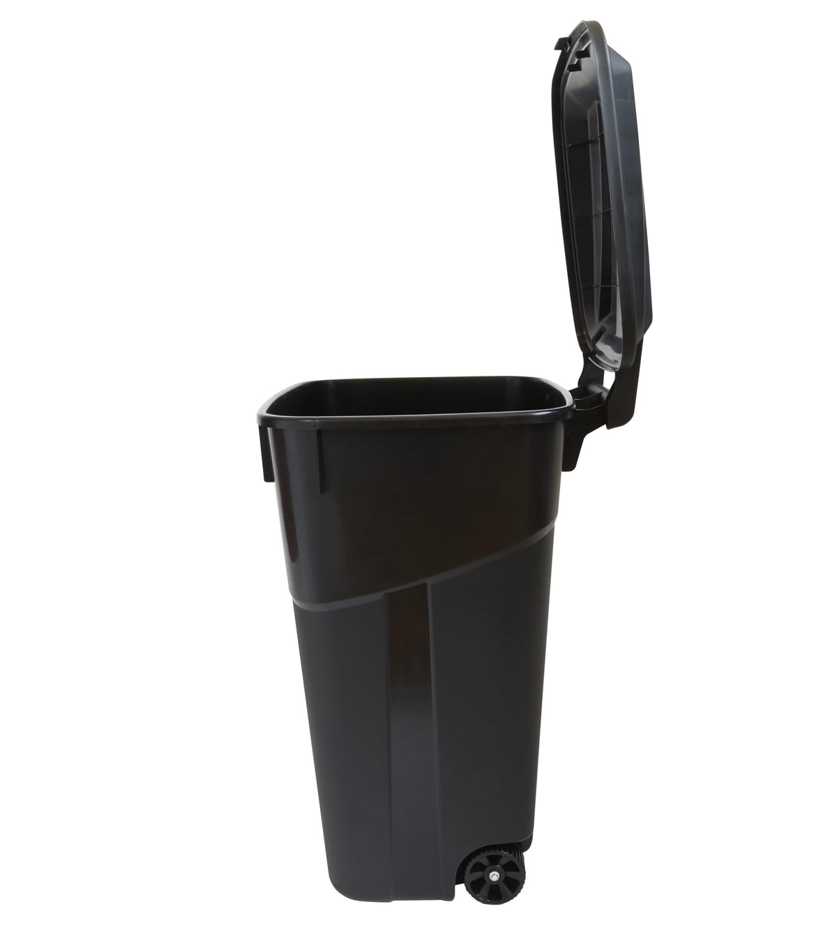 32 Gallon Black Plastic Garbage Can with Attached Lid M726