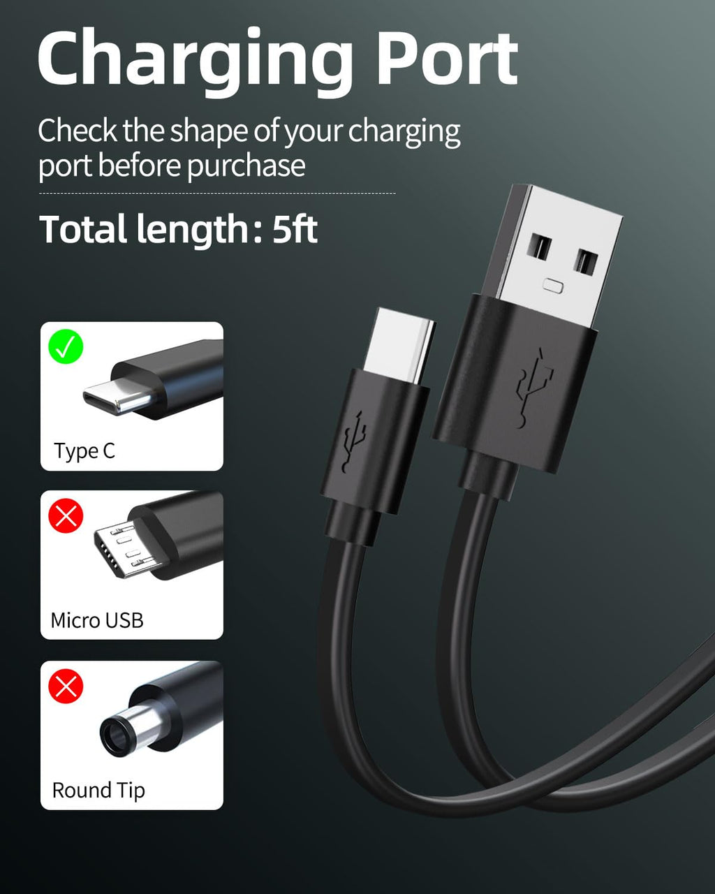 Black 5FT USB-C Replacement Charger Cable Z84053