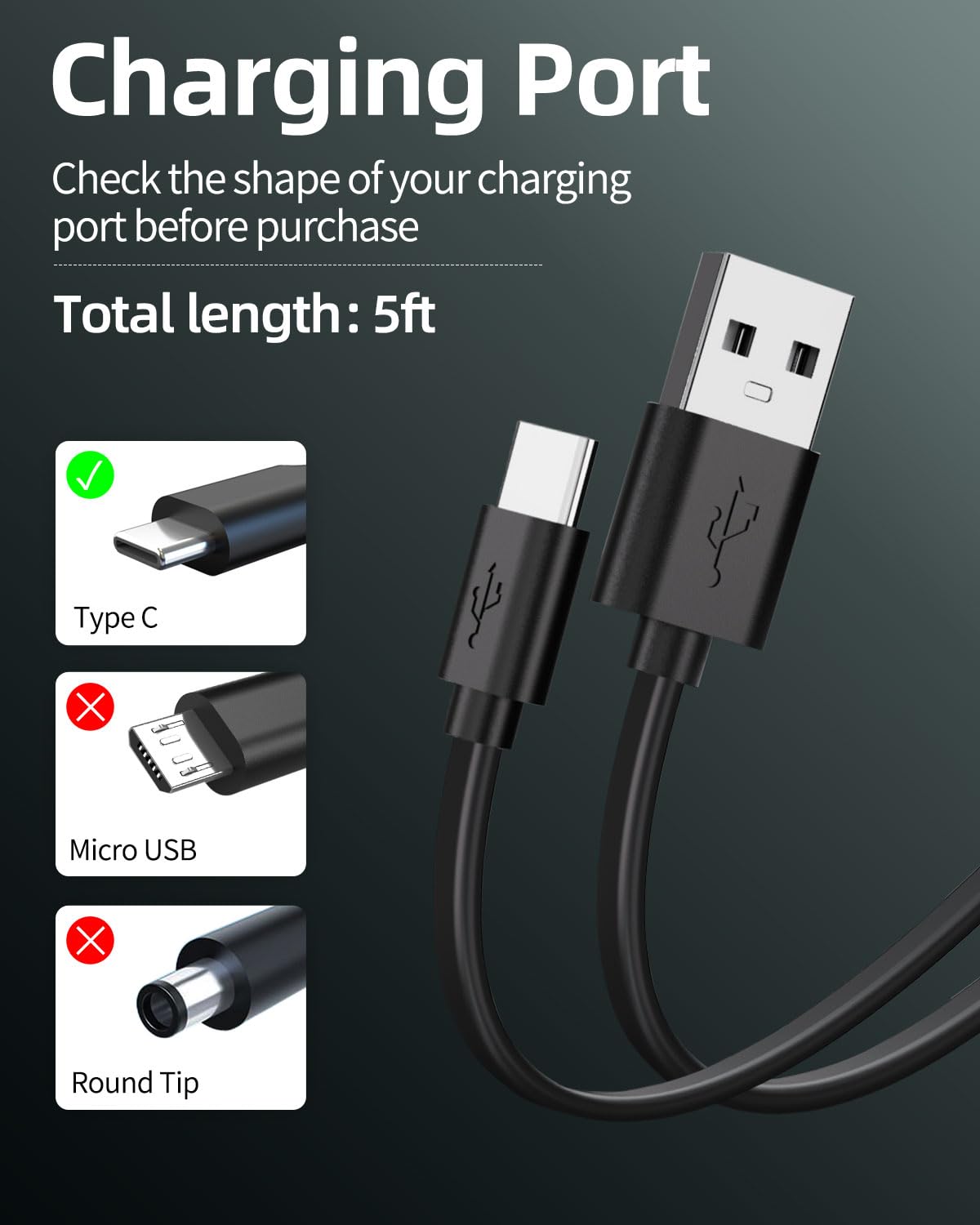 Black 5FT USB-C Replacement Charger Cable Z84053