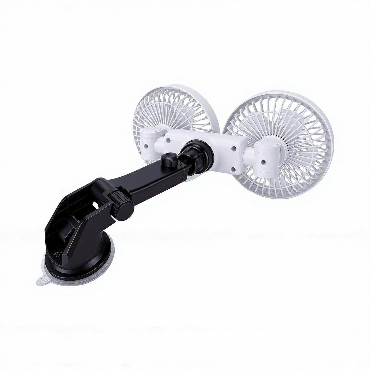 Dual Head Car Fan 3 Speeds 360 Degree Adjustable Suction Cup Rechargeable White J159