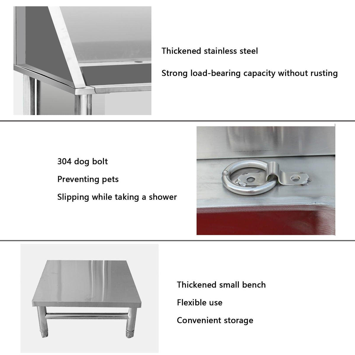 Stainless Steel Dog Washing Station Tub with Sliding Door and Telescopic Faucet B134978