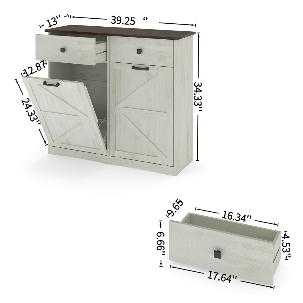 Antique White Tilt Out Trash Cabinet with 2 Drawers A372