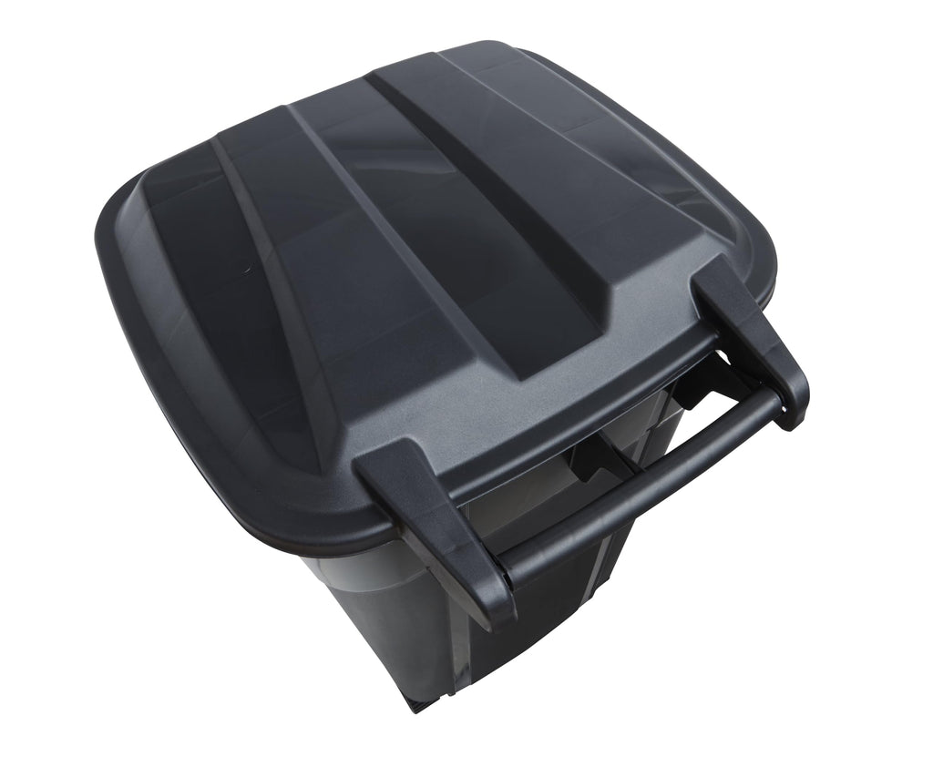 32 Gallon Black Plastic Garbage Can with Attached Lid M726