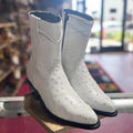 White Ostrich Print Leather Ankle Cowboy Boots with Zipper M8998