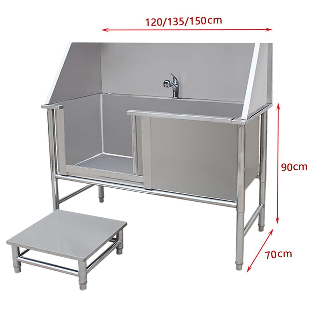 Stainless Steel Dog Washing Station Tub with Sliding Door and Telescopic Faucet B134978