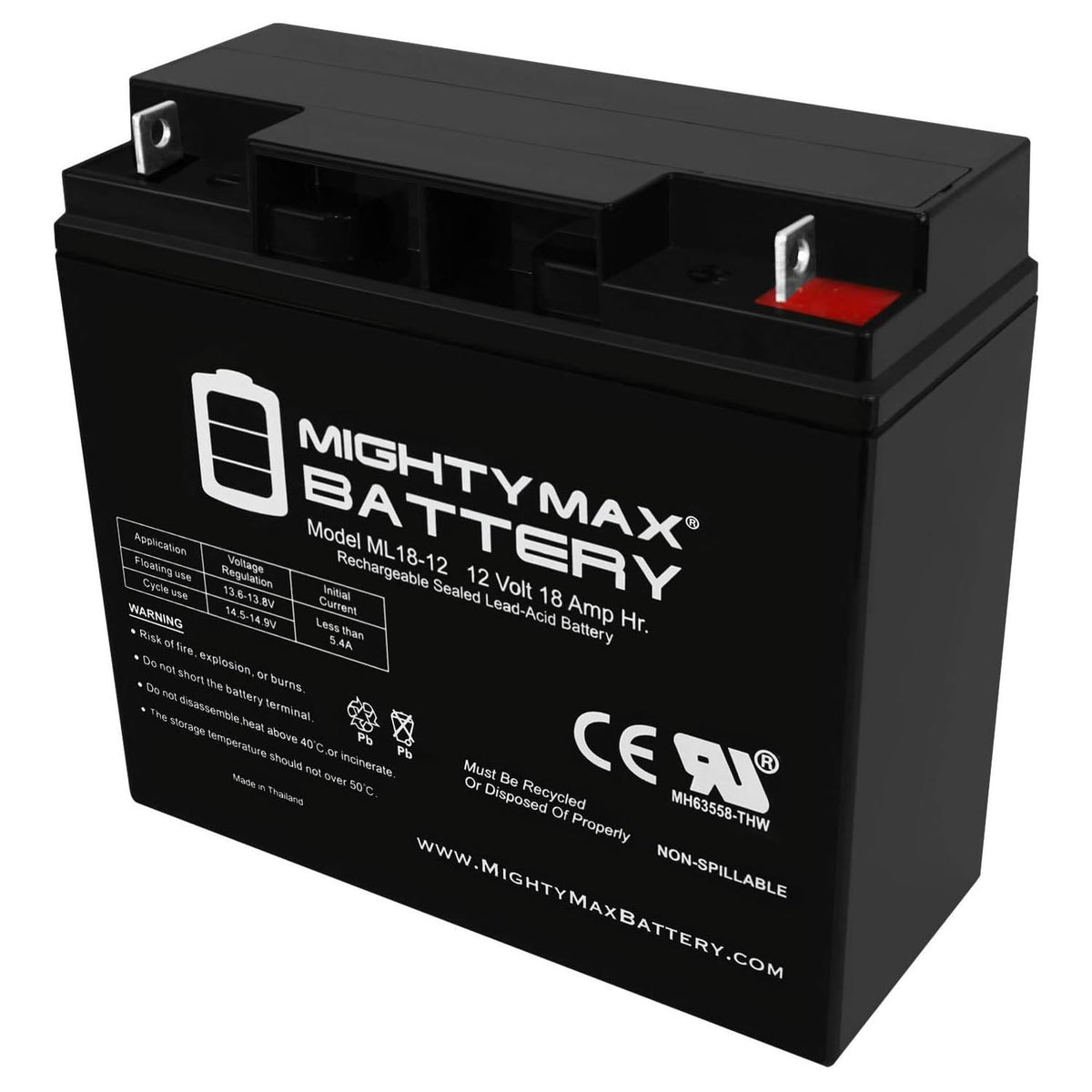 12 Volt 18 AH Rechargeable SLA AGM Battery J5810