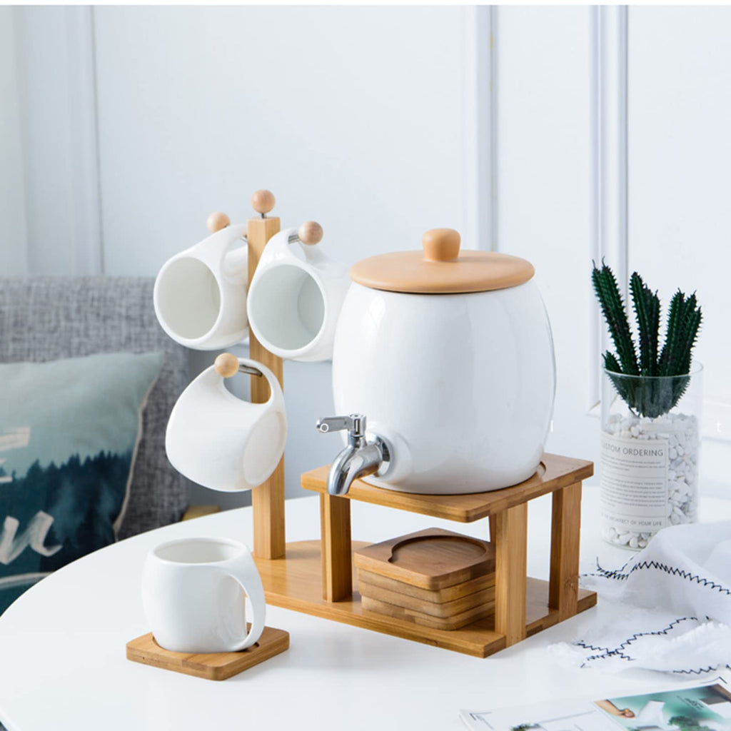 Porcelain Ceramic Crock Water Dispenser with 4 Mugs P620