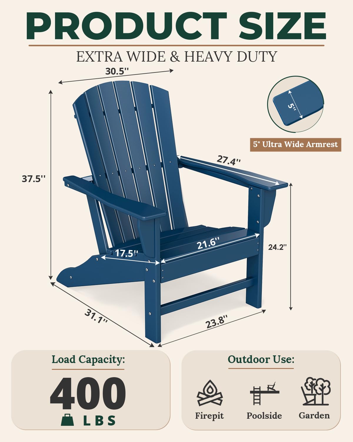 Oversized Adirondack Chairs Set of 2 Blue T328