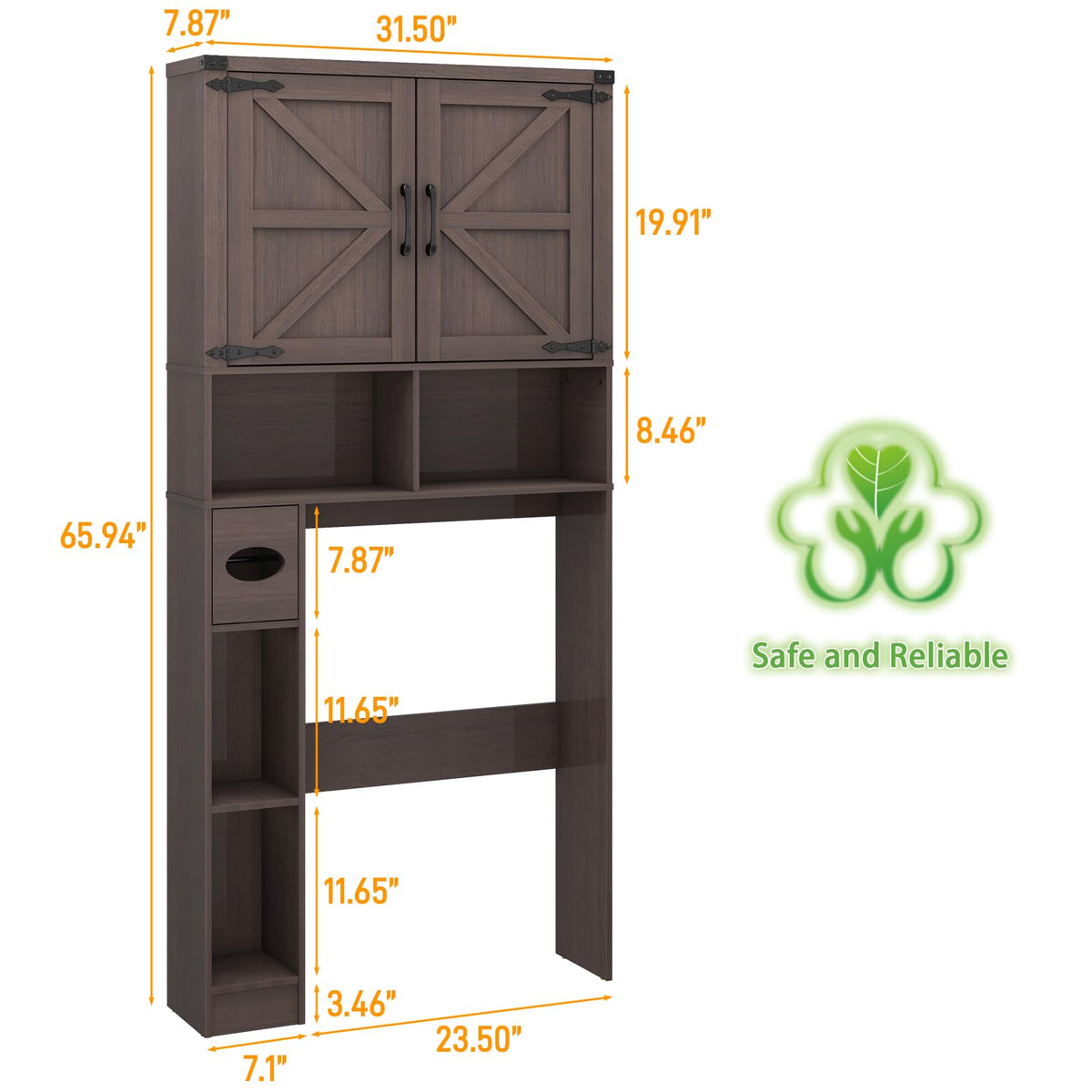Over The Toilet Storage Cabinet with 2 Barn Doors, Walnut Z3299