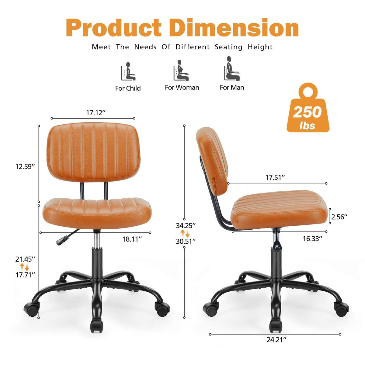 Orange Adjustable Height Swivel Rolling Office Chair Y593