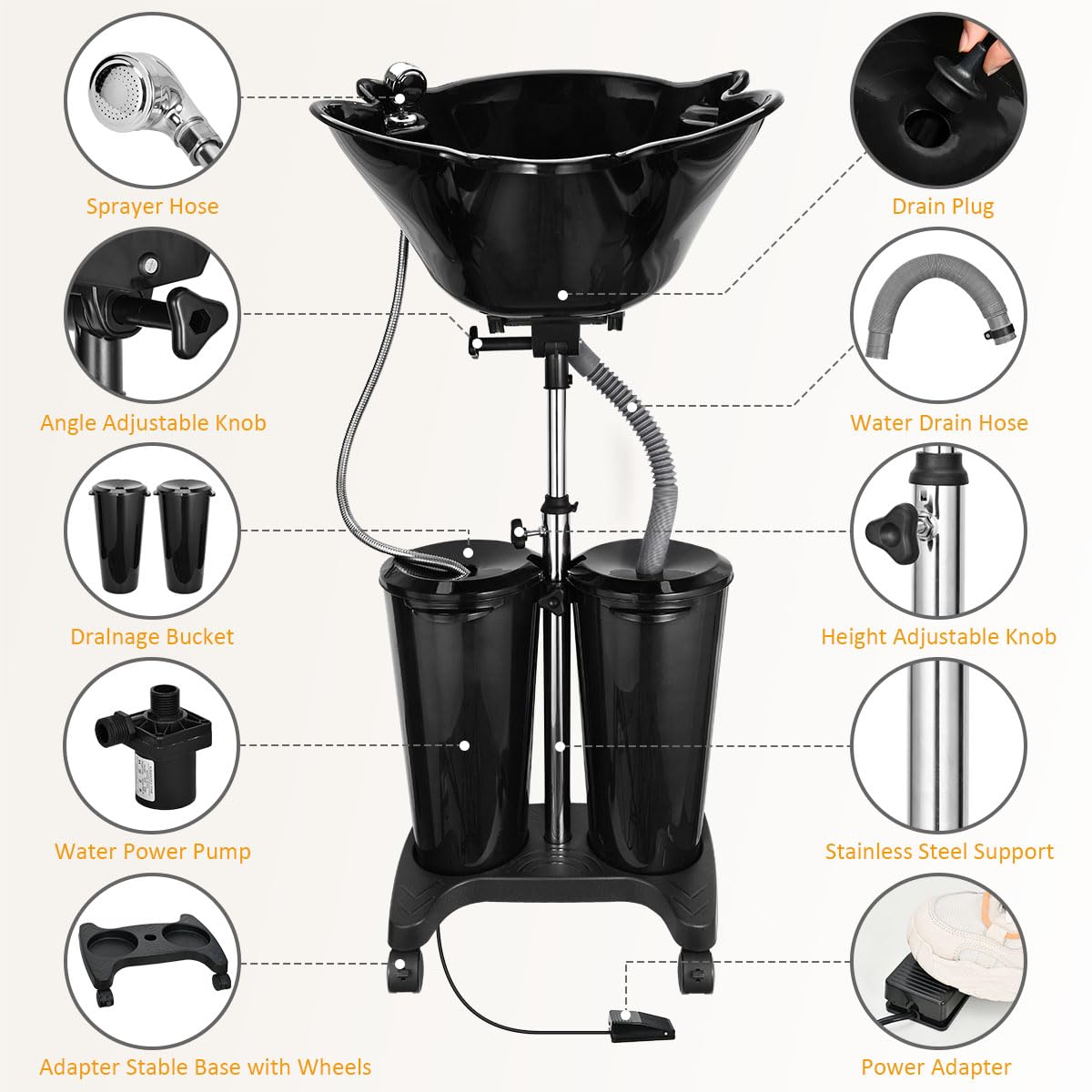 Portable Shampoo Bowl with Electric Pump D186
