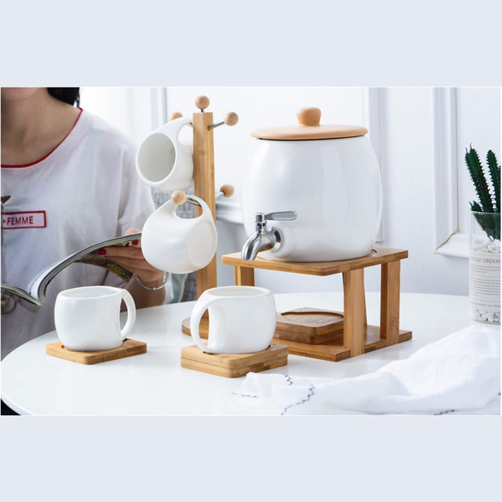Porcelain Ceramic Crock Water Dispenser with 4 Mugs P620