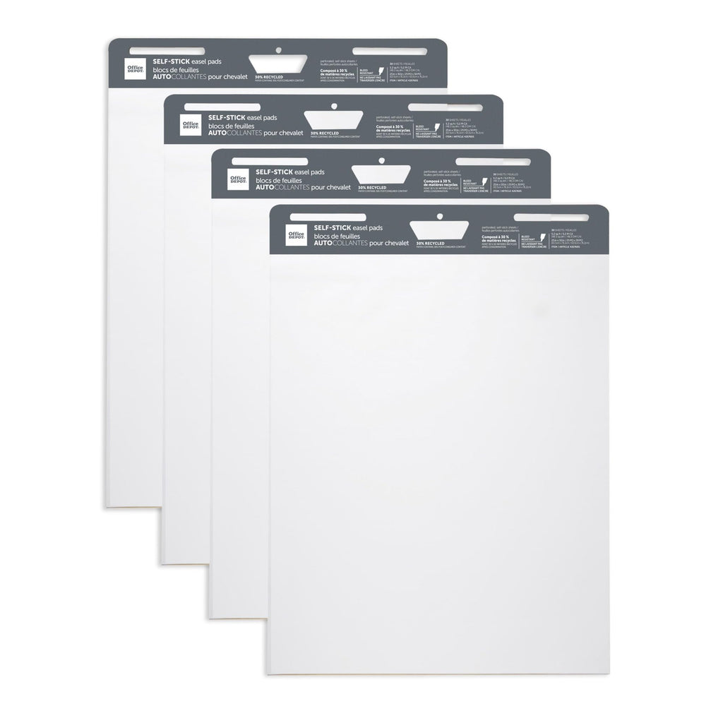 Self-Stick Easel Pads, 25" x 30", 30 Sheets, White, Pack Of 4 S1133