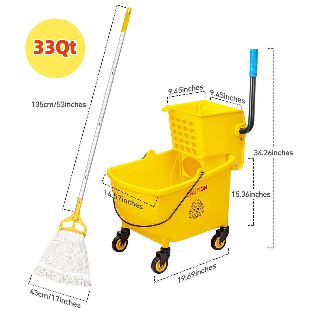 33 Qt Mop Bucket with Side-Press Wringer and Cotton Mop S958164
