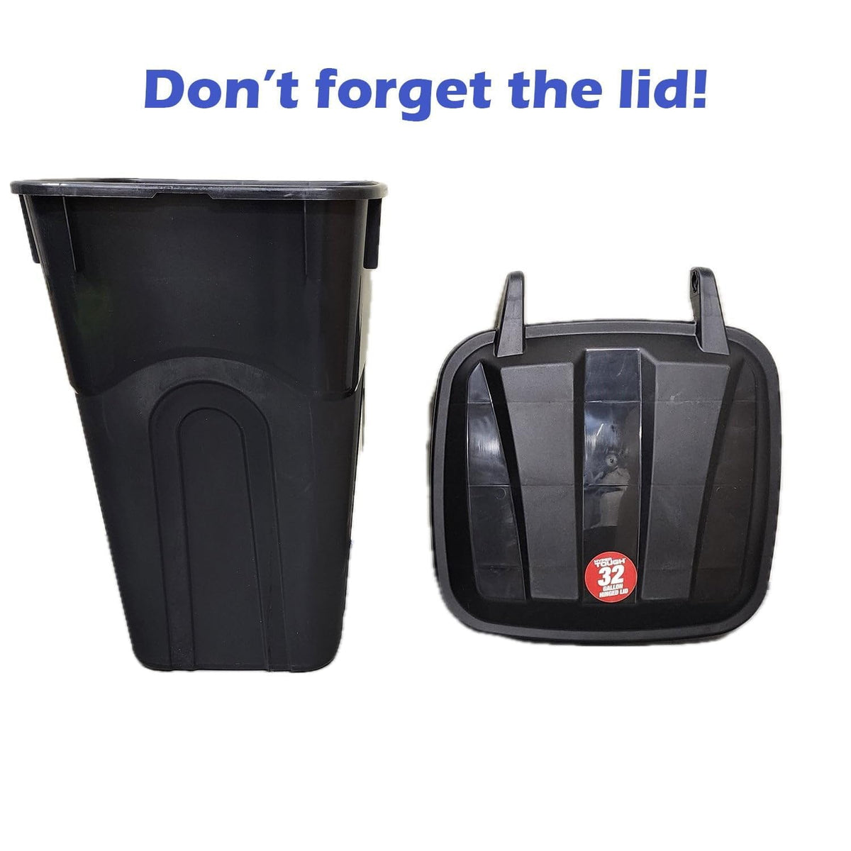 32 Gallon Black Plastic Garbage Can with Attached Lid M726