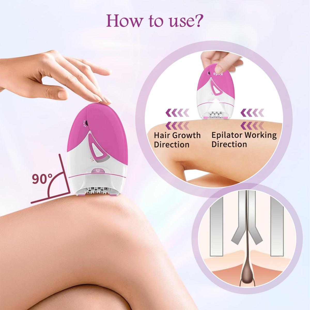 Rechargeable Cordless Electric Epilator with 2 Speed & LED Light W467541