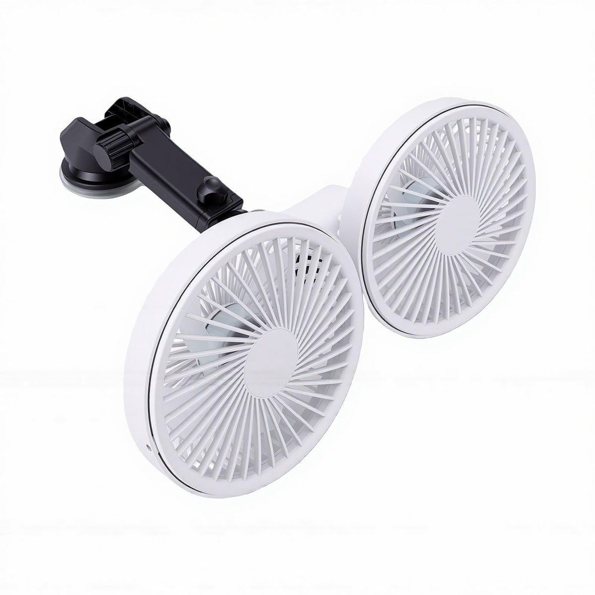 Dual Head Car Fan 3 Speeds 360 Degree Adjustable Suction Cup Rechargeable White J159