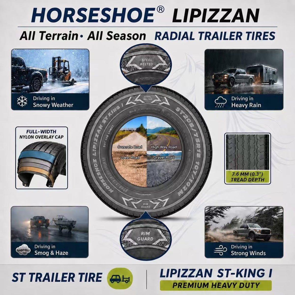 4 ST205/75R15 10PR Steel Belted Radial Trailer Tire B32513