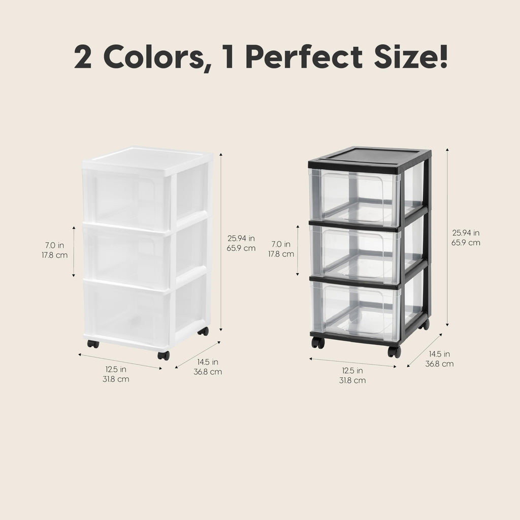 3 Drawer White Clear Storage Organizer Rolling Cart Q7135