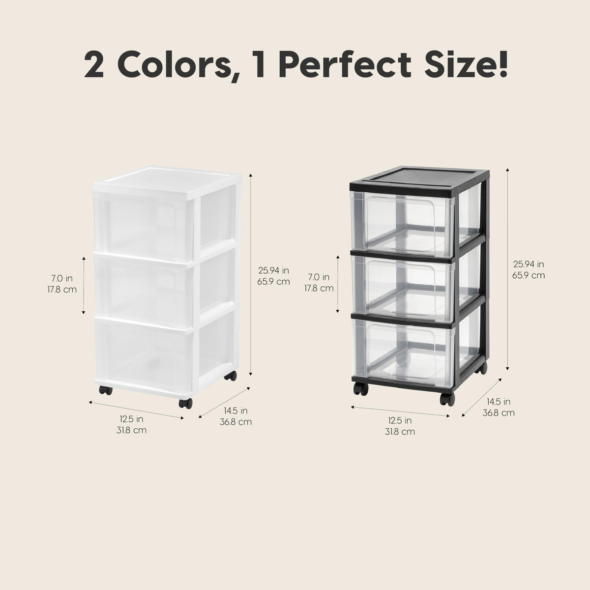 3 Drawer White Clear Storage Organizer Rolling Cart Q7135