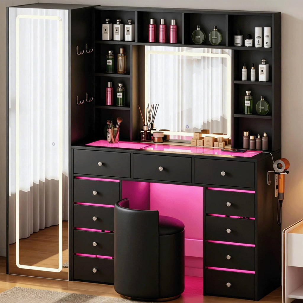 Full Length Mirror Vanity Desk with LED Mirror and 11 Drawers I4078