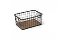 13.8" Wide Rectangular Metal Wire Basket with Wooden Bottom O274