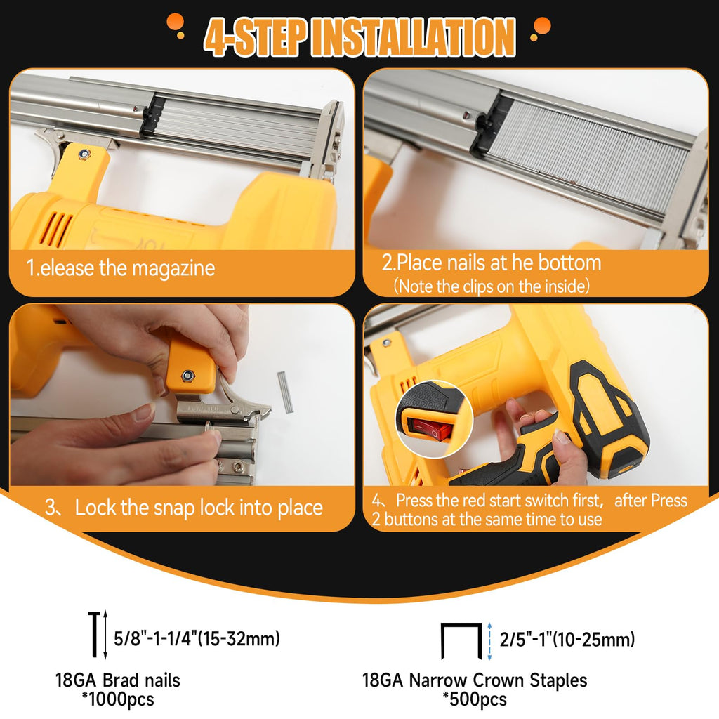 Cordless 2-in-1 Brad Nailer/Stapler Kit with 1000 Straight Nails, 500 U Nails I224854