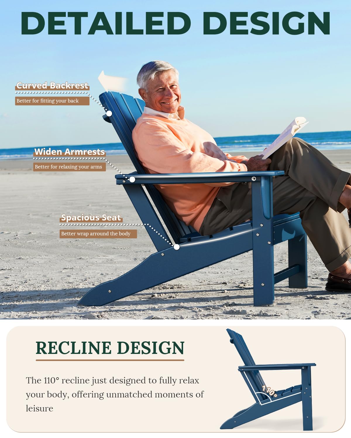 Oversized Adirondack Chairs Set of 2 Blue T328