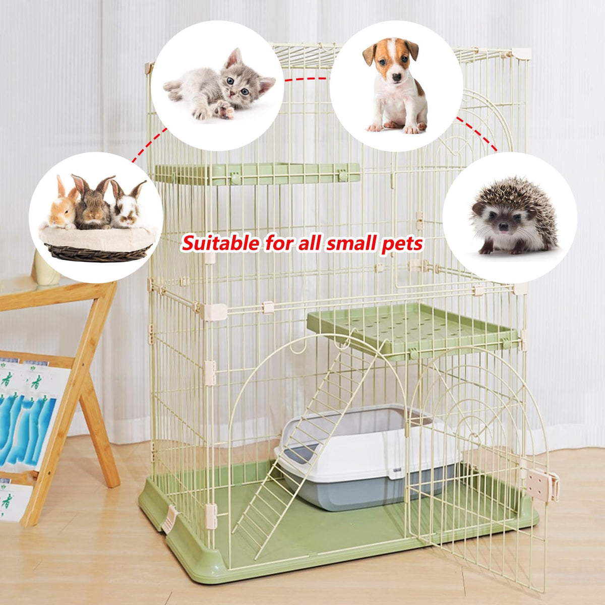 3/4-Tier Wire Cat Cage Playpen Kennel with Hammock and 3 Platforms E2255