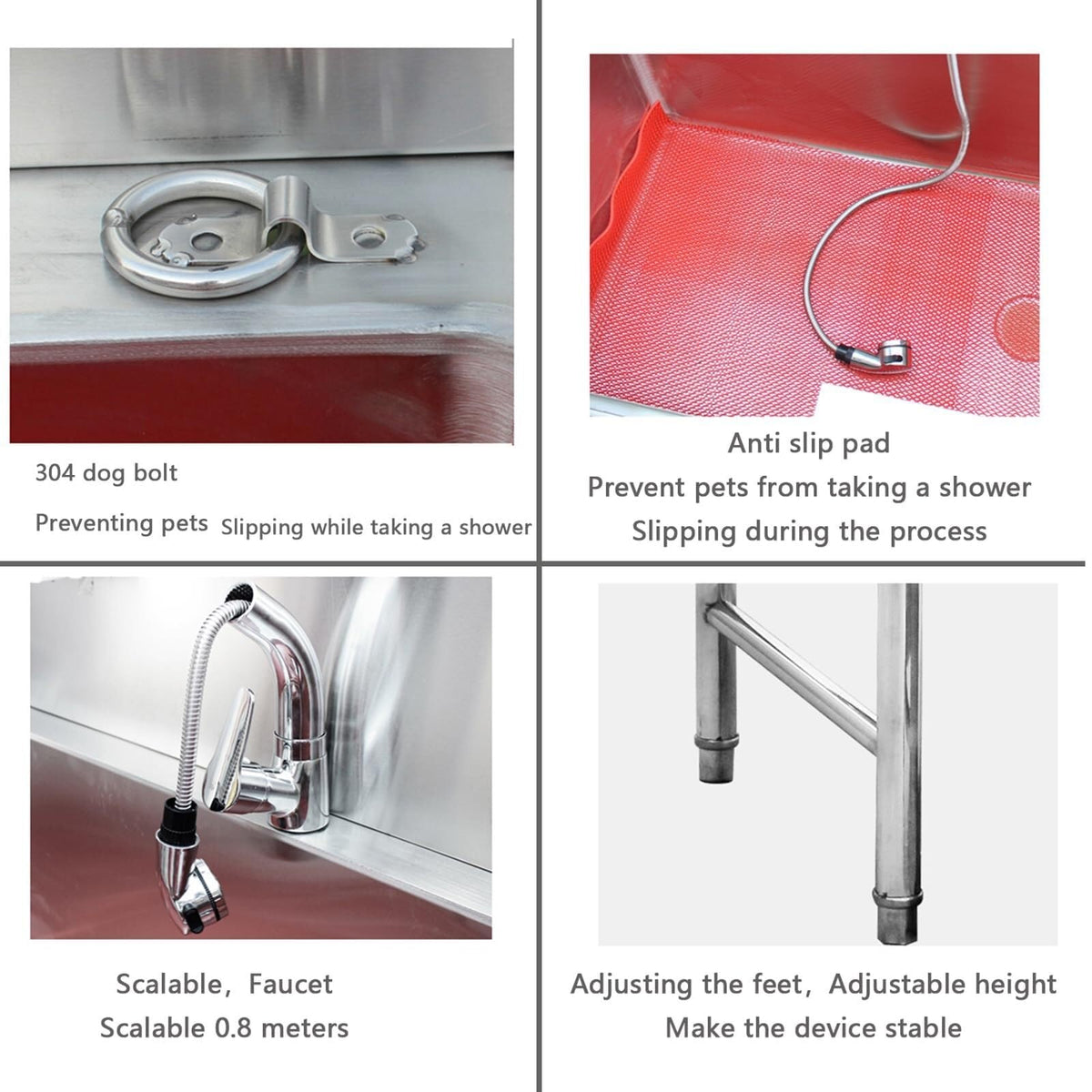 Stainless Steel Dog Washing Station Tub with Sliding Door and Telescopic Faucet B134978