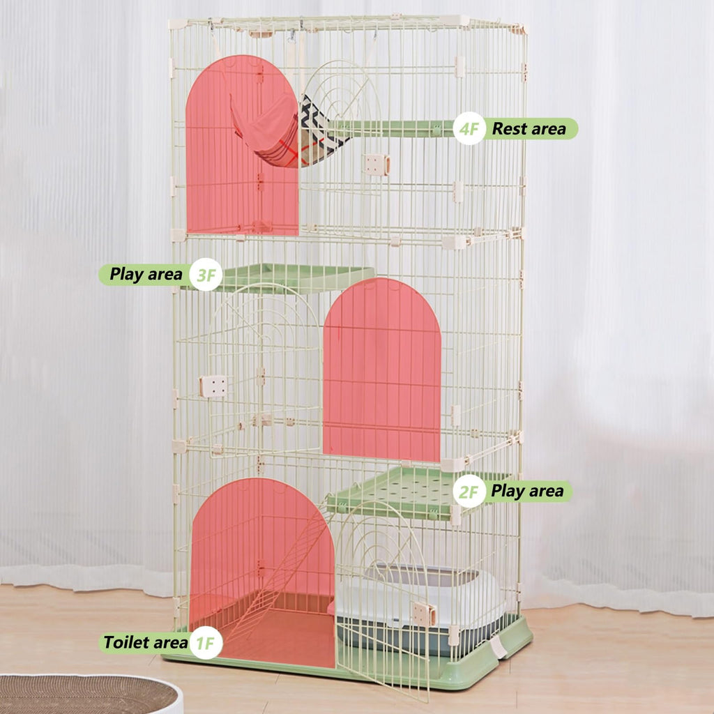 3/4-Tier Wire Cat Cage Playpen Kennel with Hammock and 3 Platforms E2255