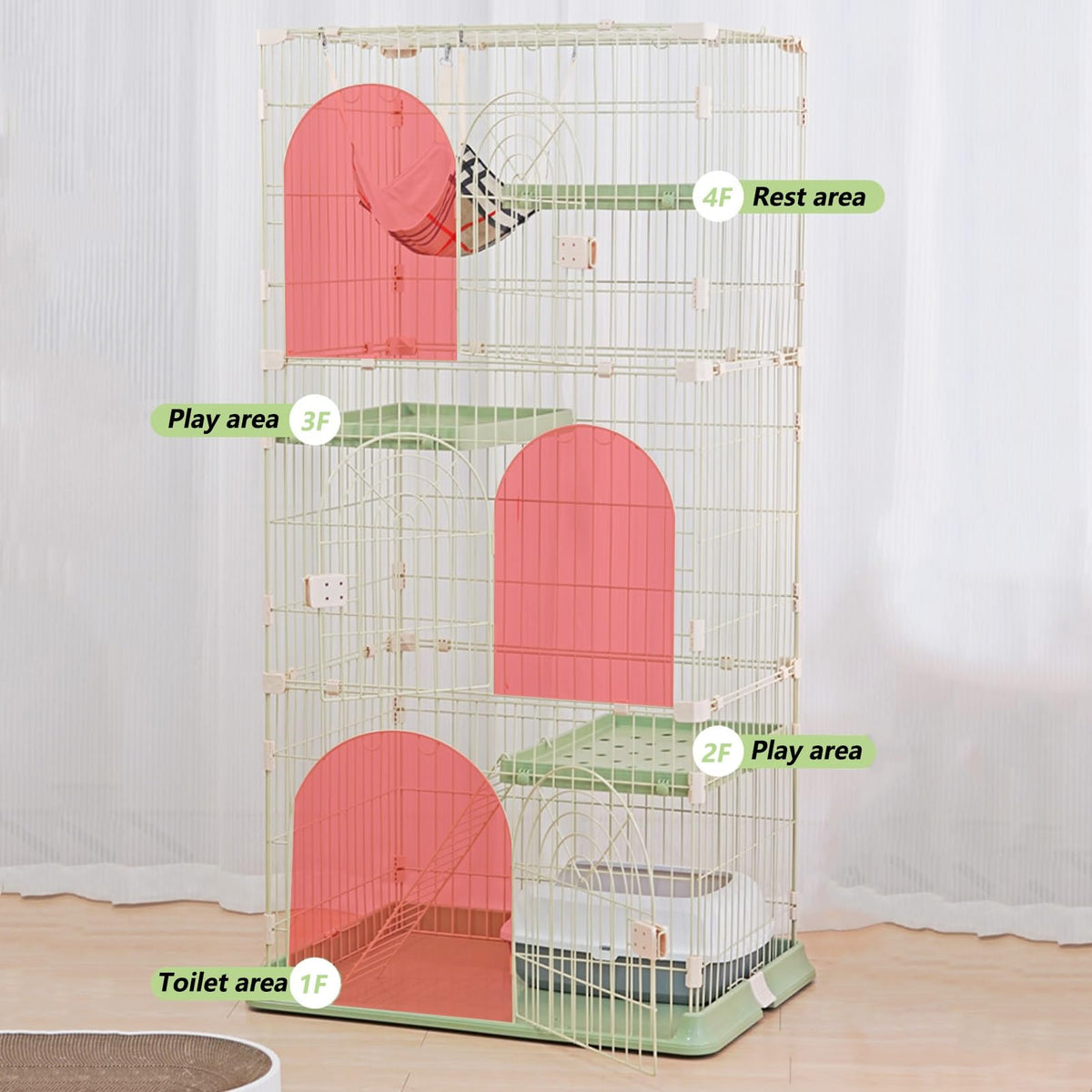3/4-Tier Wire Cat Cage Playpen Kennel with Hammock and 3 Platforms E2255
