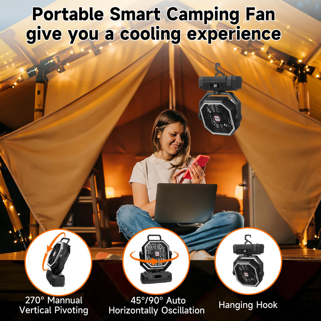 Black 10-Inch 40000mAh Portable Camping Fan N91631