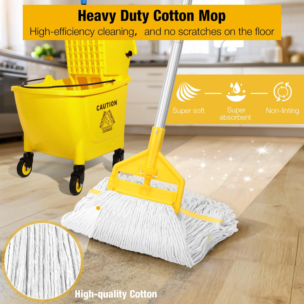 Yellow 35Qt Mop Bucket with Side Press Wringer on Wheels Z5859