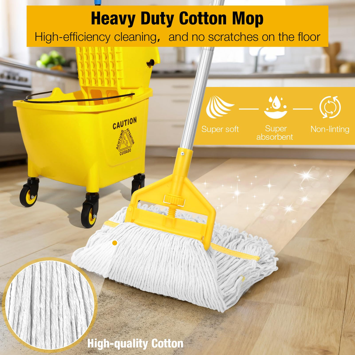 Yellow 35Qt Mop Bucket with Side Press Wringer on Wheels Z5859